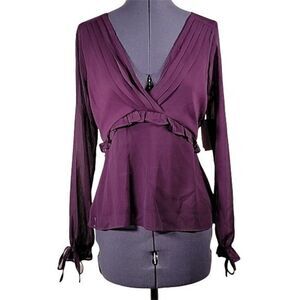 Q & A Los Angeles Pleated Plum Blouse Sz XS